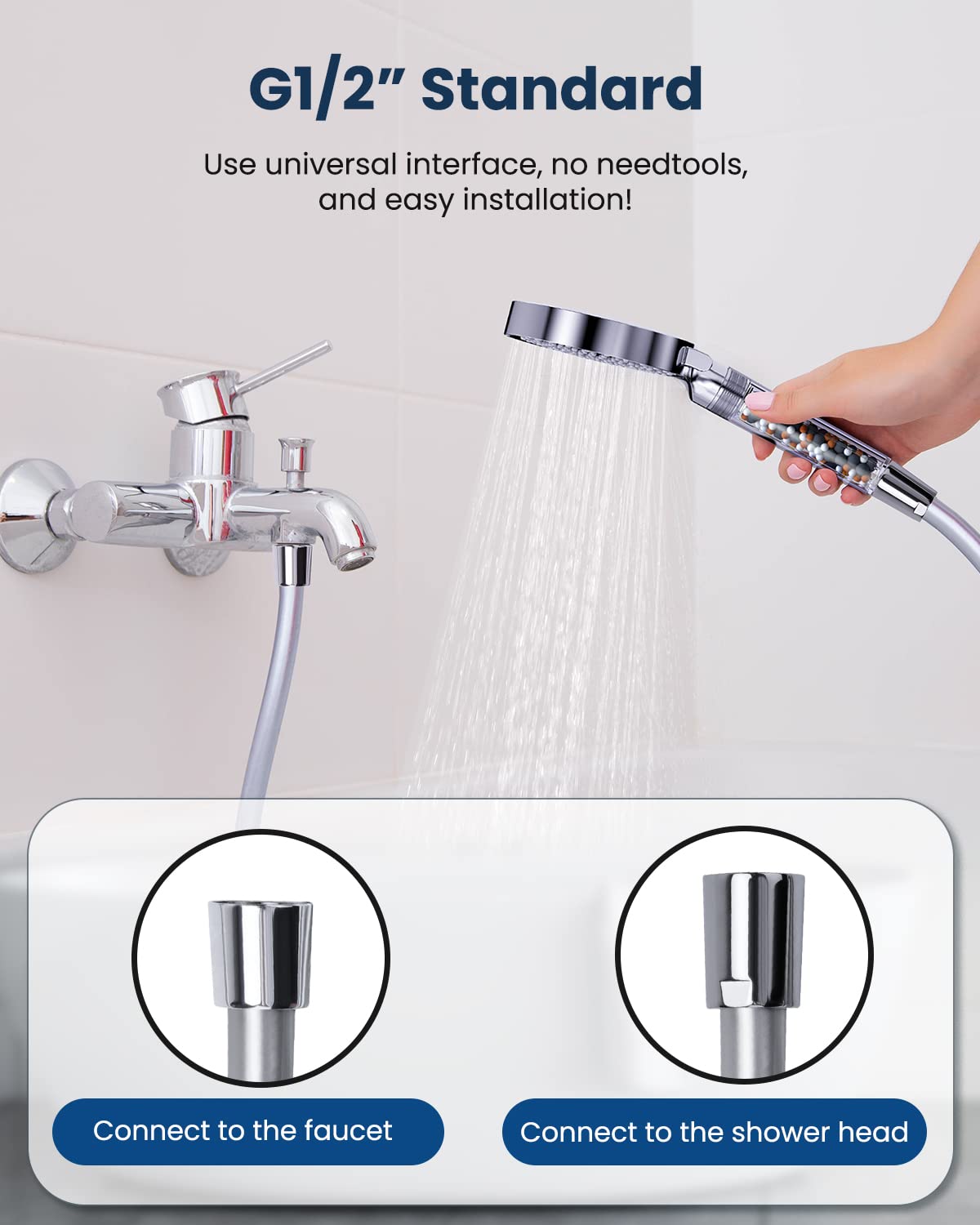 Manguera de ducha de 160 cm con protección contra torsión, YEAUPE manguera de ducha de 160 cm, conexión estándar de 1/2", flexible y resistente a las torceduras, probada en agua potable y a presión