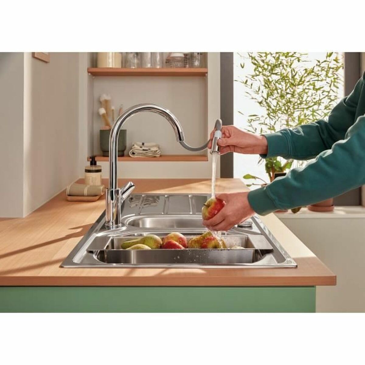 GROHE Start Edge- Grifo cocina (caño alto extraíble, forma C, giro 360º, instalación QuickFix, limitador caudal ecológico), cromo, 30550000