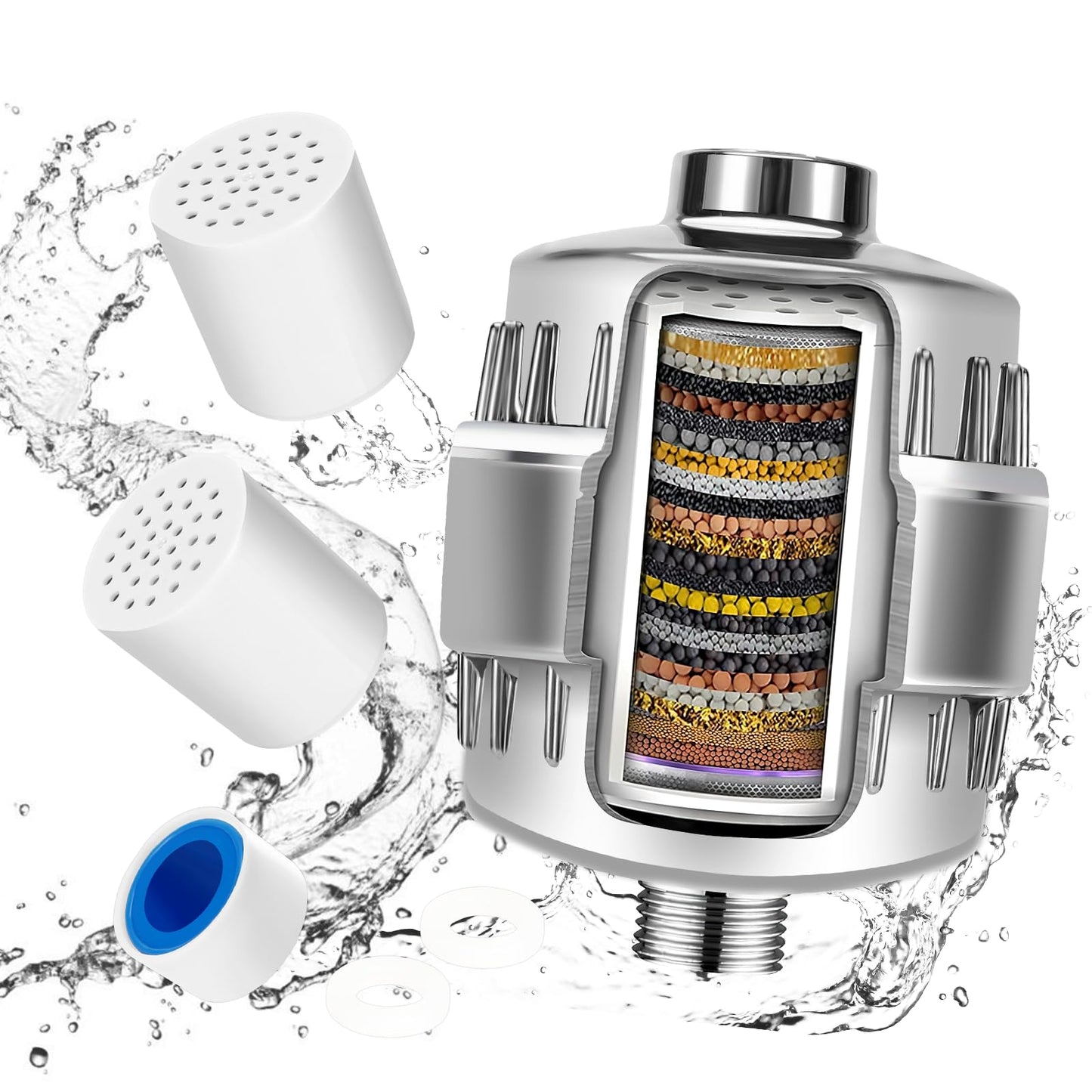 Ledebouk Filtro Ducha 25 Etapas para Agua Dura, Filto de Ducha de con Vitamina C, Set 2 Cartuchos Intercambiable, Filtro Antical Ducha, Purificador de Agua Ducha, para Remover Cloro y Metales Pesados