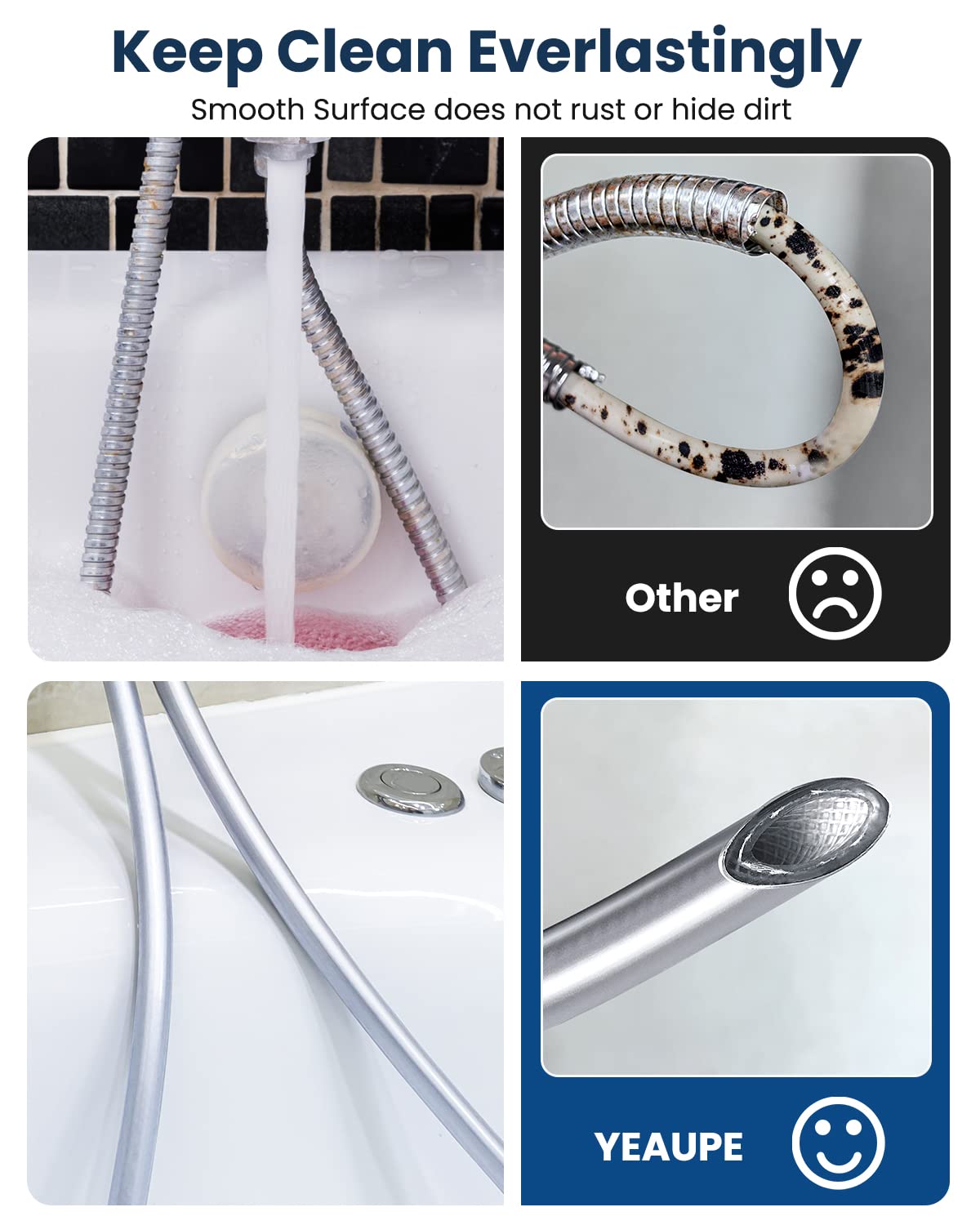 Manguera de ducha de 160 cm con protección contra torsión, YEAUPE manguera de ducha de 160 cm, conexión estándar de 1/2", flexible y resistente a las torceduras, probada en agua potable y a presión