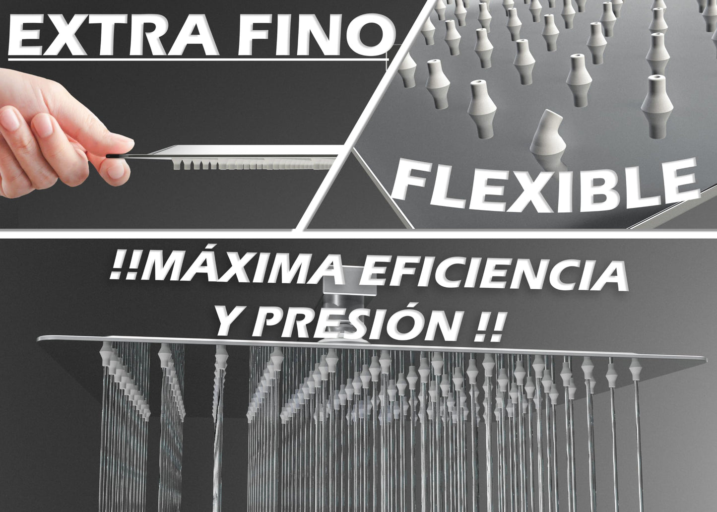 VALAZ Rociador de ducha 20cm acero inoxidable SUS304 cuadrado cromado estándar G1/2 inclinable efecto lluvia tetinas de silicona fácil limpieza antical alta y baja presión cabezal