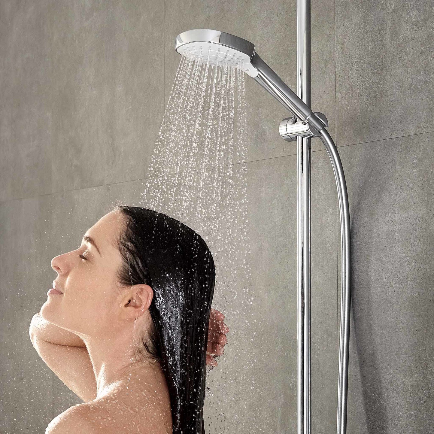 hansgrohe Croma Select E - ducha de mano, alcachofa de ducha con 3 tipos de chorro, cabezal de ducha rectangular (110 x 110 mm), con sistema antical, blanco/cromo, 26812400