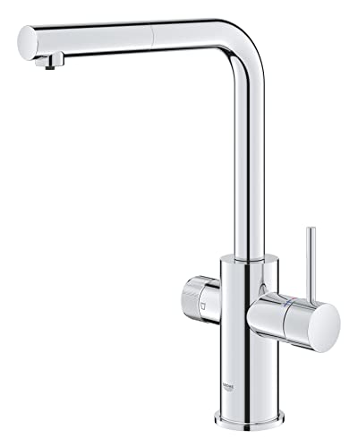 GROHE Minta, Grifo de cocina (caño alto extraíble, forma en L, compatible con kits filtración Blue (por separado), menor consumo de agua), cromo, 30601000