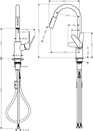hansgrohe Focus M41 - grifo de cocina con ducha extraíble, 2 tipos de chorro, mezclador monomando cocina 240 mm, grifo cocina fregadero con caño giratorio, cromo, 31815000
