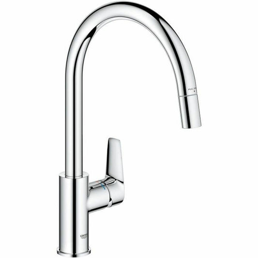 GROHE Start Edge- Grifo cocina (caño alto extraíble, forma C, giro 360º, instalación QuickFix, limitador caudal ecológico), cromo, 30550000