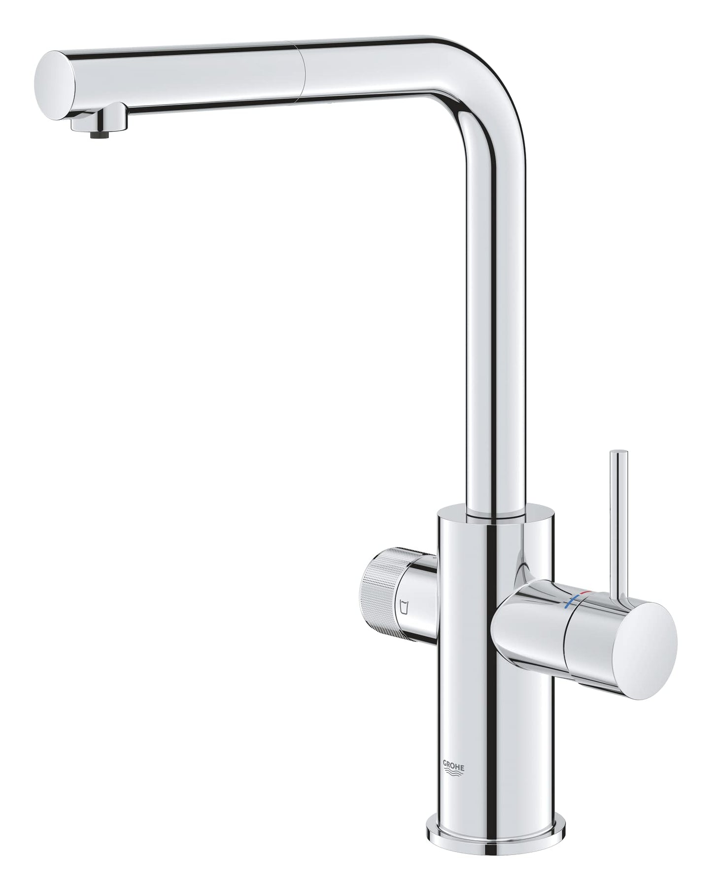 GROHE Minta, Grifo de cocina (caño alto extraíble, forma en L, compatible con kits filtración Blue (por separado), menor consumo de agua), cromo, 30601000