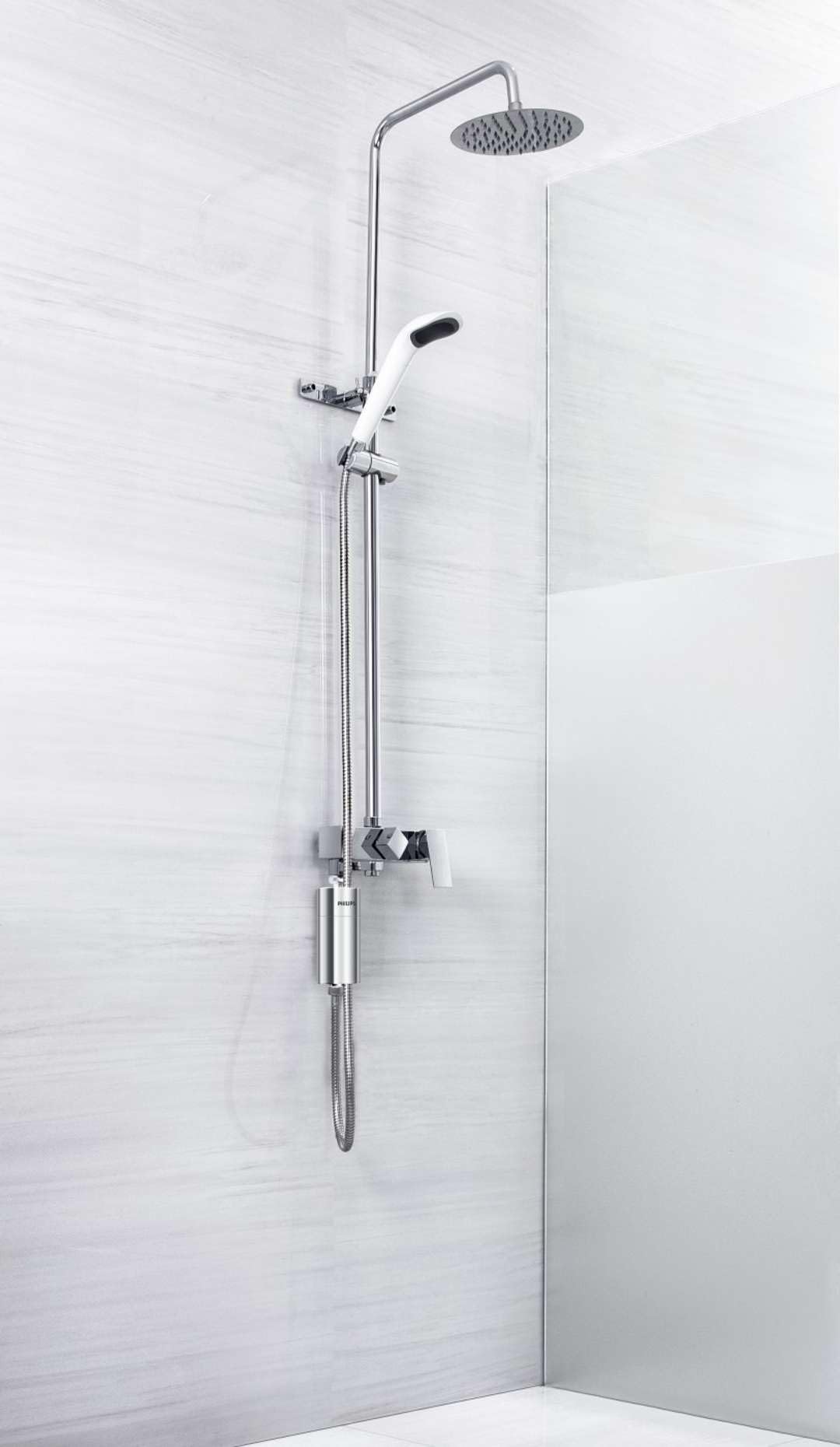 Recambio Filtro de ducha en línea Philips Water con 1 cartucho, capacidad de filtración de 50.000 L, CROMADO, reduce hasta un 99 % de cloro, compatible con todas las mangueras y grifos estándar