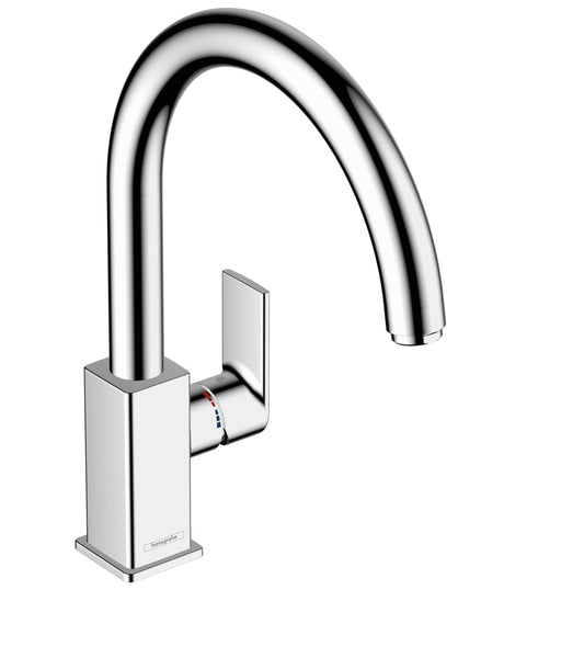 hansgrohe Vernis Shape - grifo de cocina, 1 tipo de chorro, mezclador monomando cocina 210 mm, grifo cocina fregadero con caño giratorio, cromo