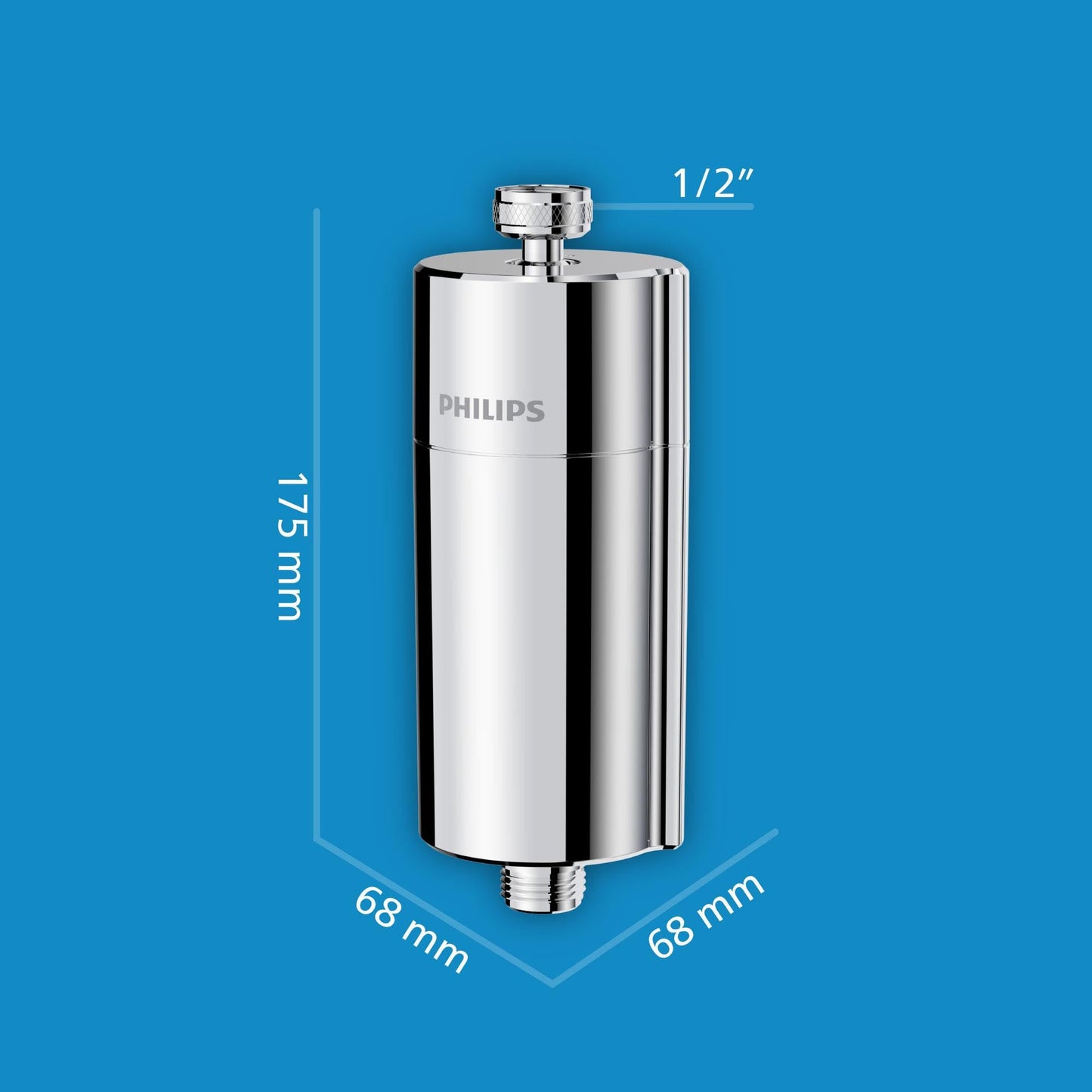 Recambio Filtro de ducha en línea Philips Water con 1 cartucho, capacidad de filtración de 50.000 L, CROMADO, reduce hasta un 99 % de cloro, compatible con todas las mangueras y grifos estándar