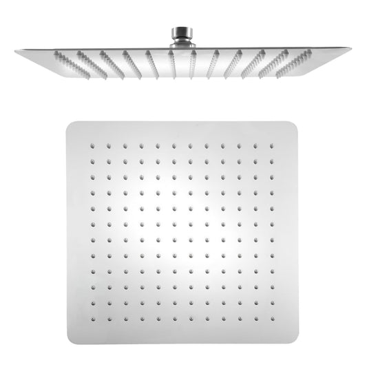 VALAZ Rociador de ducha 20cm acero inoxidable SUS304 cuadrado cromado estándar G1/2 inclinable efecto lluvia tetinas de silicona fácil limpieza antical alta y baja presión cabezal