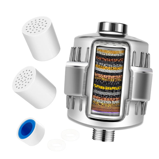 Ledebouk Filtro Ducha 25 Etapas para Agua Dura, Filto de Ducha de con Vitamina C, Set 2 Cartuchos Intercambiable, Filtro Antical Ducha, Purificador de Agua Ducha, para Remover Cloro y Metales Pesados