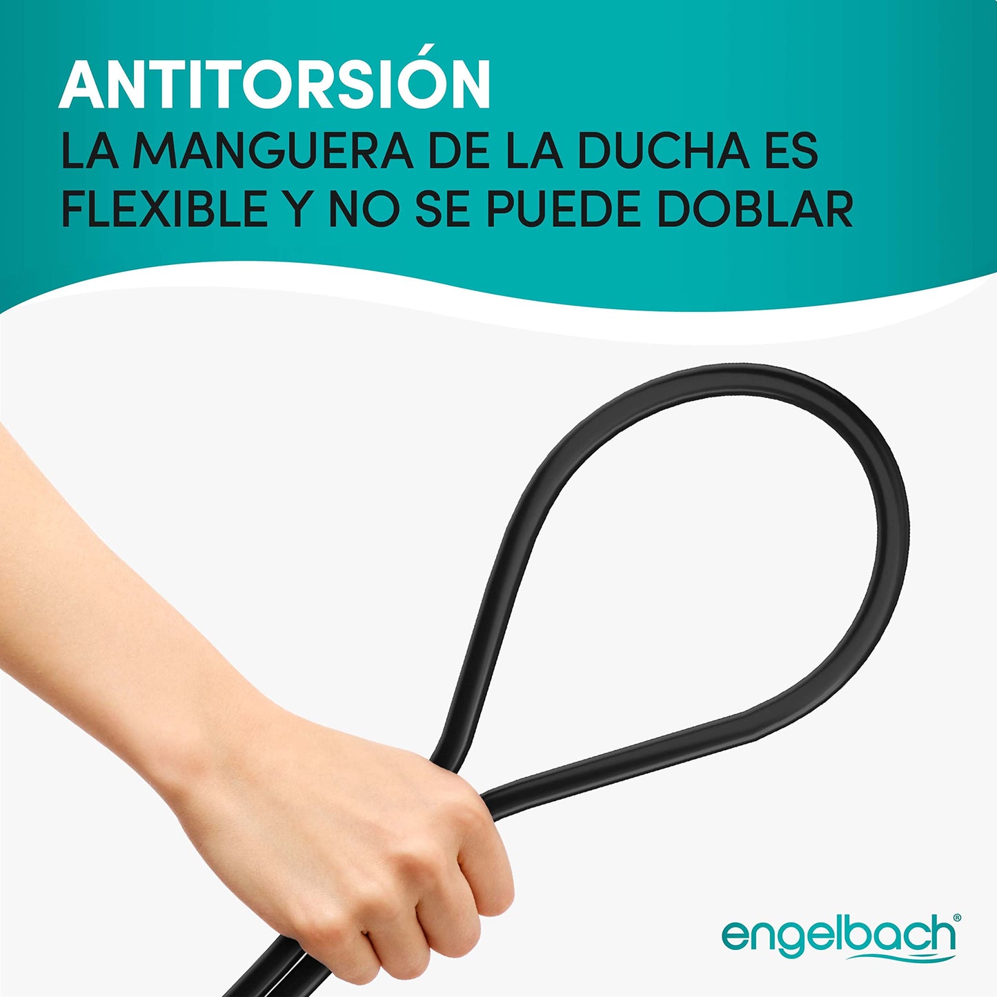 Engelbach® Manguera de Ducha 1,25m - Flexo Antitorsión de Goma Negra - Universal ½" - Flexible y Resistente - Made in Germany