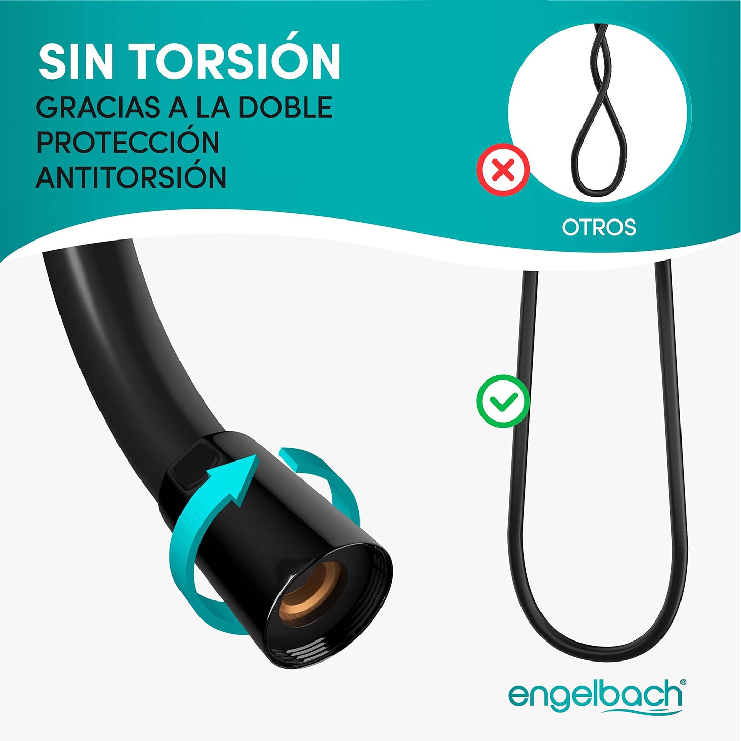 Engelbach® Manguera de Ducha 1,25m - Flexo Antitorsión de Goma Negra - Universal ½" - Flexible y Resistente - Made in Germany