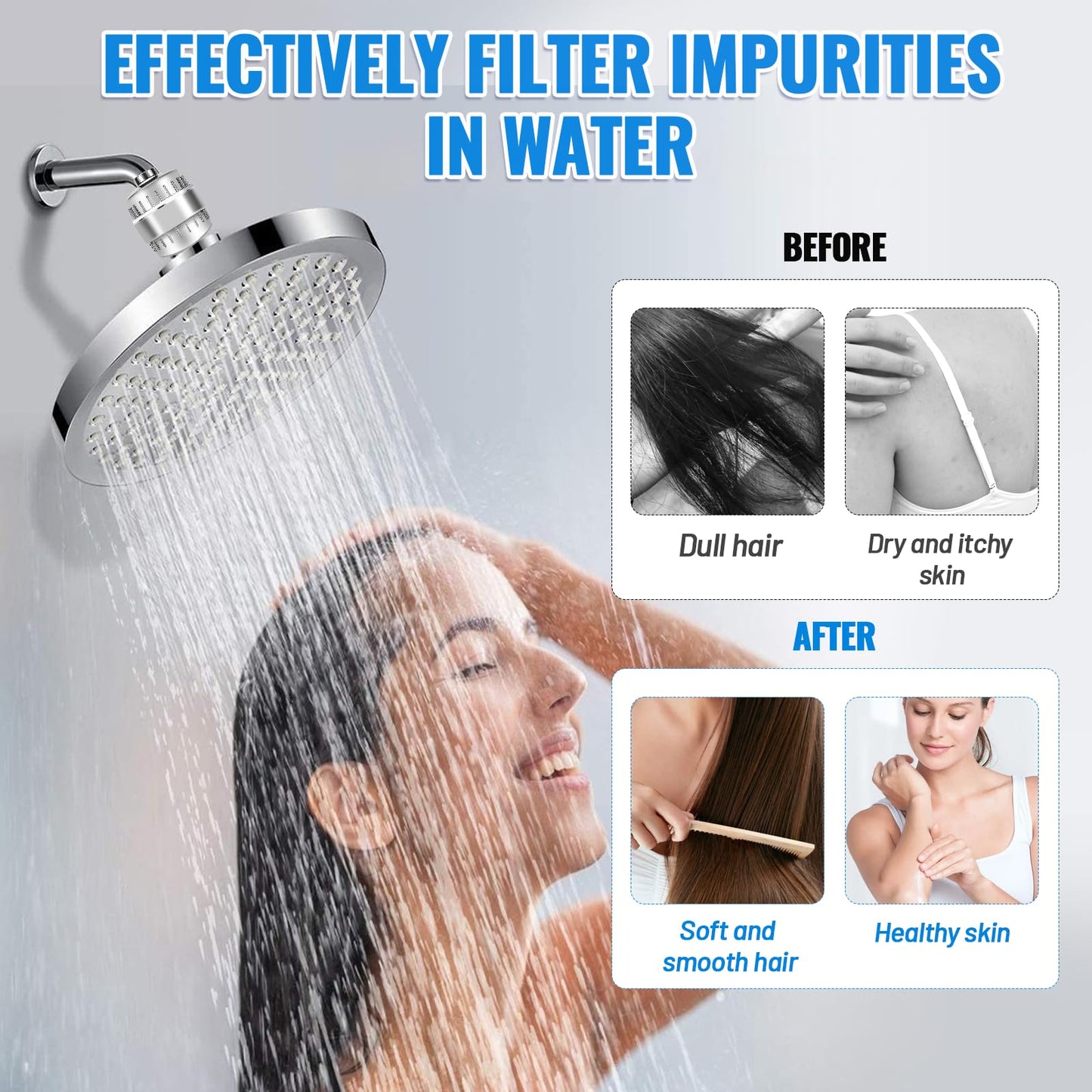 Ledebouk Filtro Ducha 25 Etapas para Agua Dura, Filto de Ducha de con Vitamina C, Set 2 Cartuchos Intercambiable, Filtro Antical Ducha, Purificador de Agua Ducha, para Remover Cloro y Metales Pesados