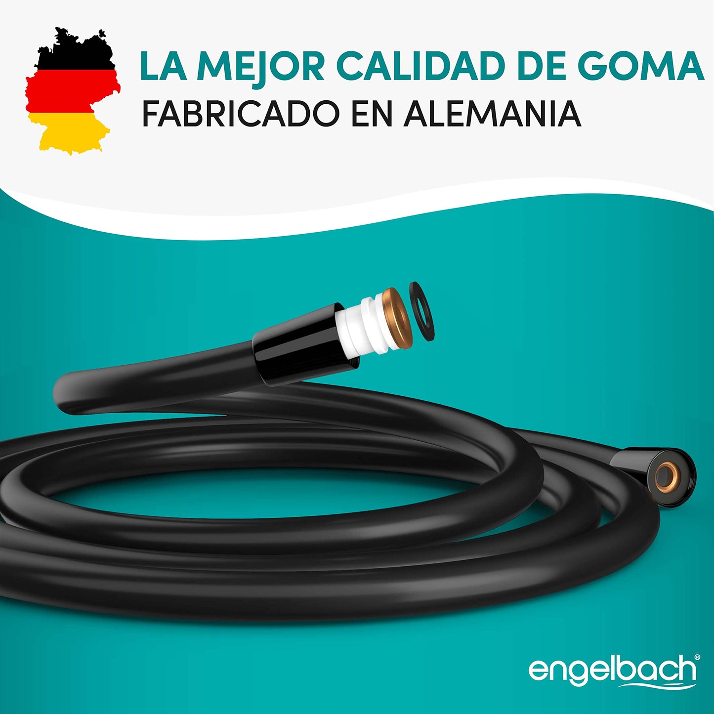 Engelbach® Manguera de Ducha 1,25m - Flexo Antitorsión de Goma Negra - Universal ½" - Flexible y Resistente - Made in Germany