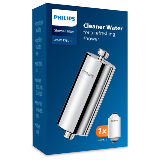 Recambio Filtro de ducha en línea Philips Water con 1 cartucho, capacidad de filtración de 50.000 L, CROMADO, reduce hasta un 99 % de cloro, compatible con todas las mangueras y grifos estándar