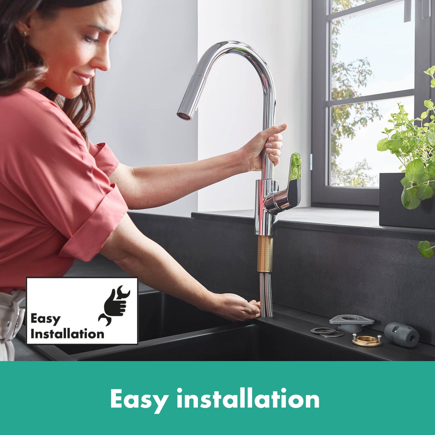 hansgrohe Focus M41 - grifo de cocina con ducha extraíble, 2 tipos de chorro, mezclador monomando cocina 240 mm, grifo cocina fregadero con caño giratorio, cromo, 31815000
