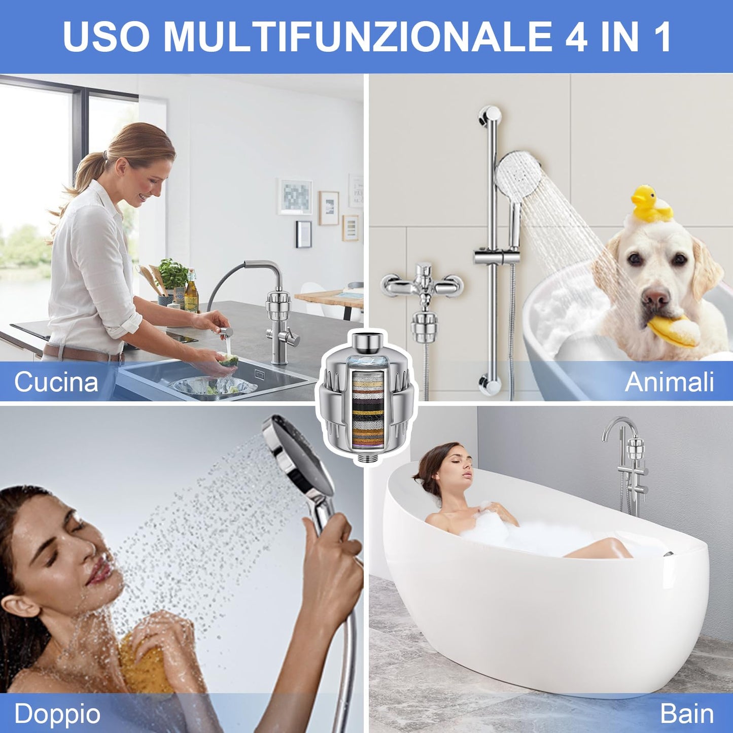 Filtro Ducha 36 Etapas Purificador Incluidos Vitamina C E Filtro Ducha Antical Pelo Alta Presión Ablanda Agua Reduce Cloro Metales Alivia Picores, Mejora el Estado de la Piel y el Cabello, 2 Cartuchos