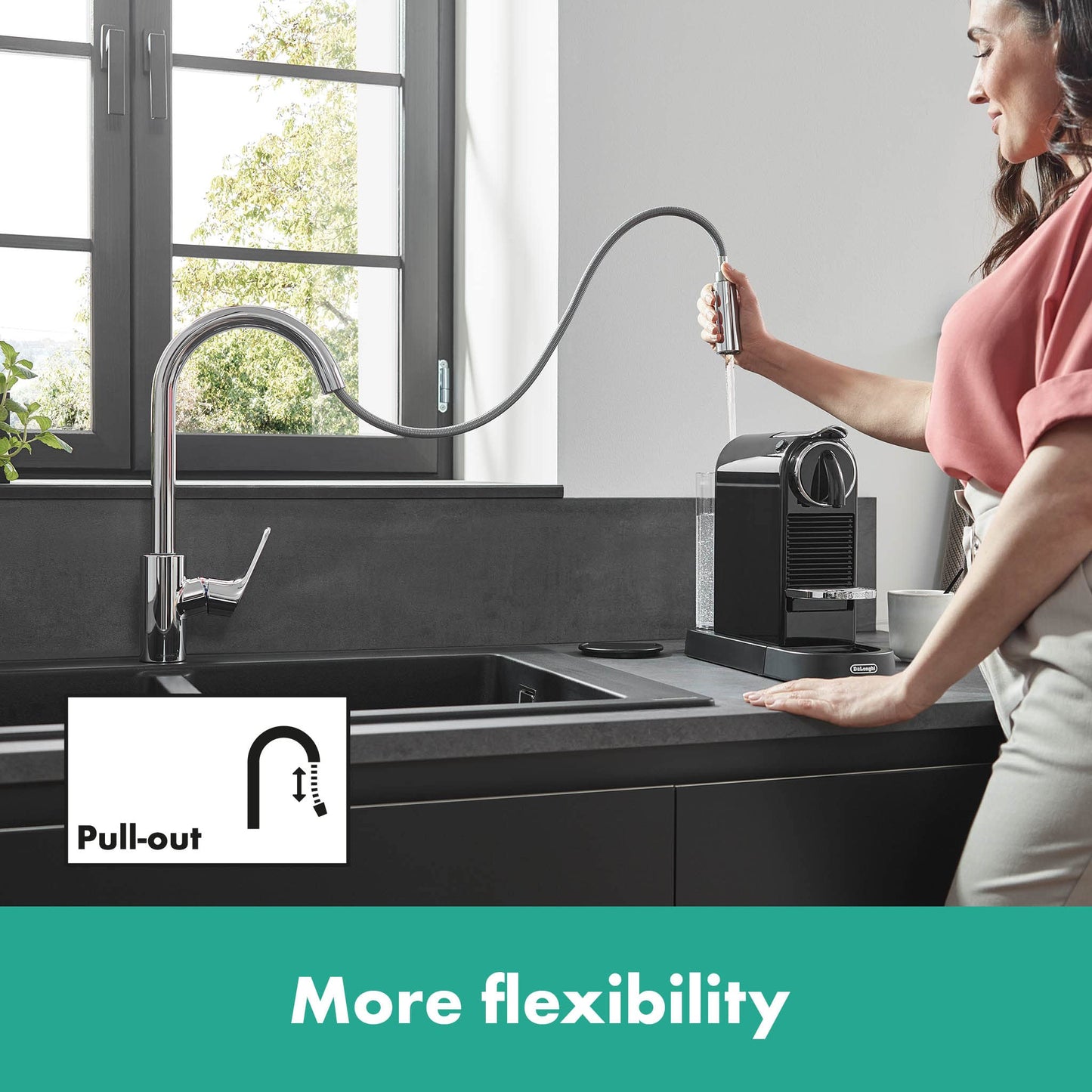 hansgrohe Focus M41 - grifo de cocina con ducha extraíble, 2 tipos de chorro, mezclador monomando cocina 240 mm, grifo cocina fregadero con caño giratorio, cromo, 31815000