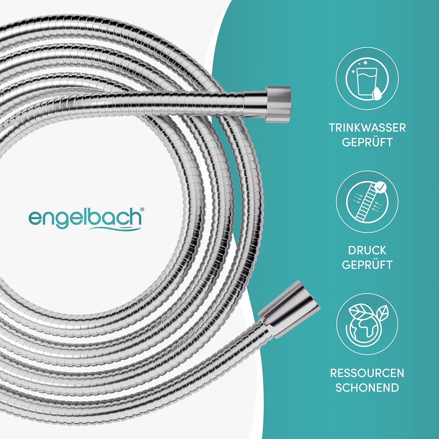 Engelbach® Manguera ducha 2m de acero inoxidable - Conexión estándar universal - Flexible, robusta y fácil instalación - Made in Germany