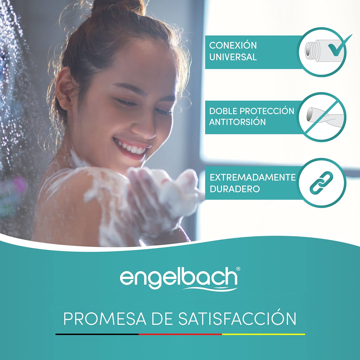 Engelbach® Manguera de Ducha 1,25m - Flexo Antitorsión de Goma Negra - Universal ½" - Flexible y Resistente - Made in Germany