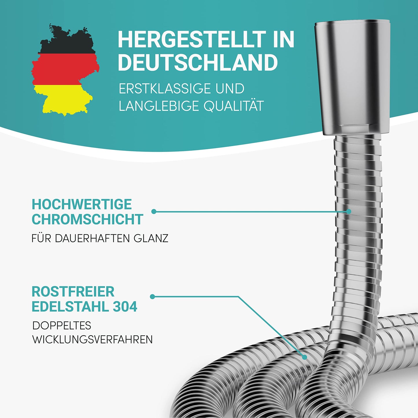 Engelbach® Manguera ducha 2m de acero inoxidable - Conexión estándar universal - Flexible, robusta y fácil instalación - Made in Germany
