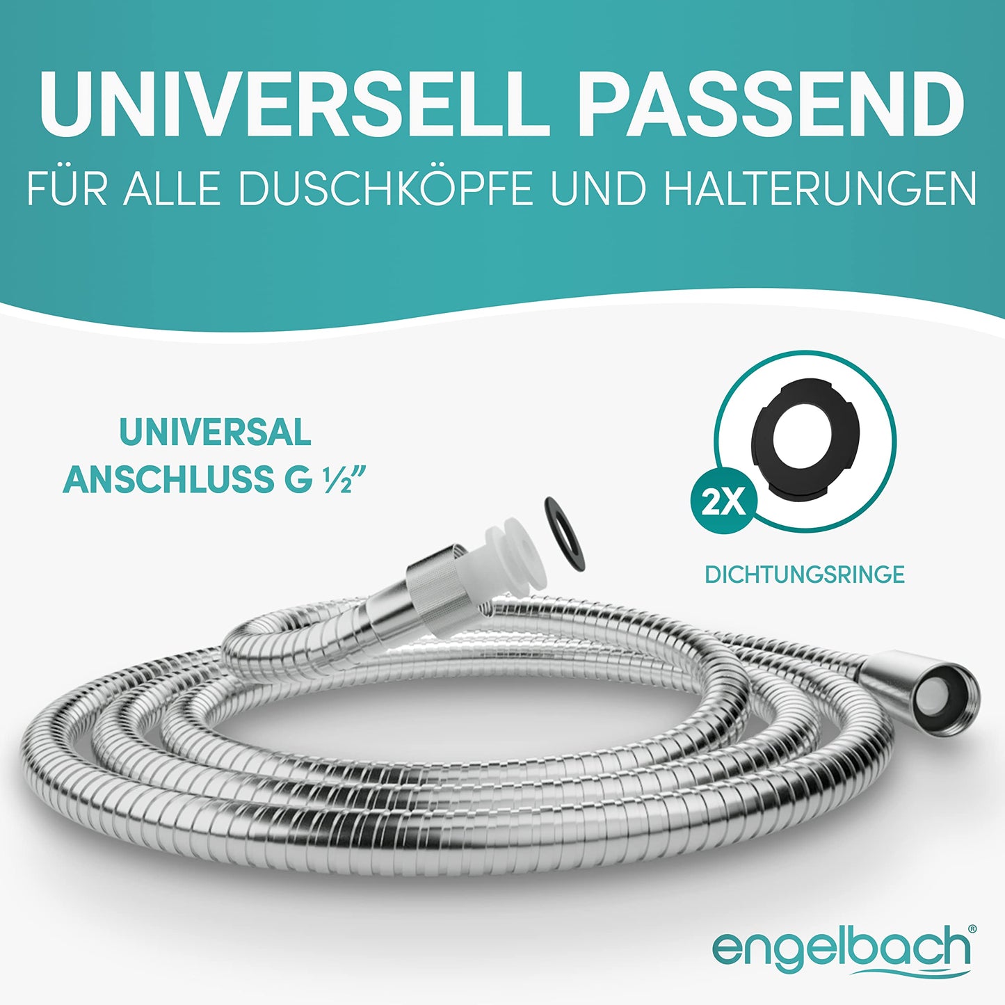 Engelbach® Manguera ducha 2m de acero inoxidable - Conexión estándar universal - Flexible, robusta y fácil instalación - Made in Germany